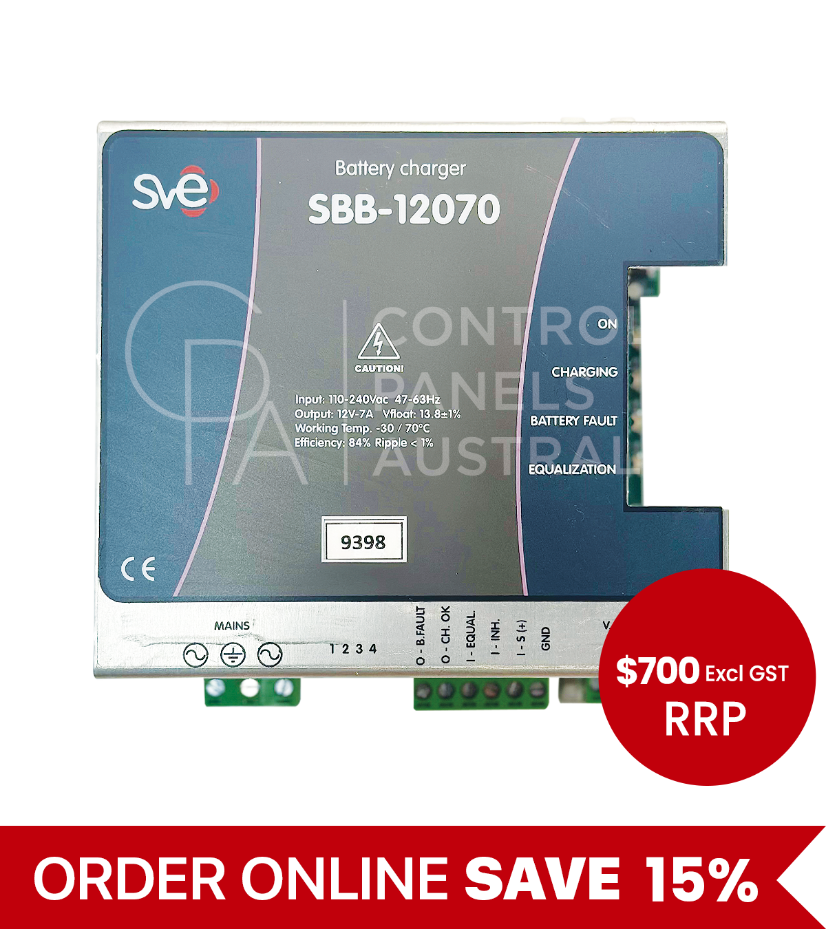 Battery Charger Horizontal + Canopy 12VDC / 7A - SBB12070 V2