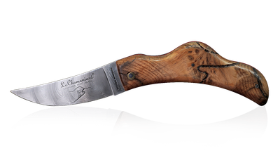 Couteau Le Chamoniard en loupe d'Arolle bois fossile (Modèle Fou)