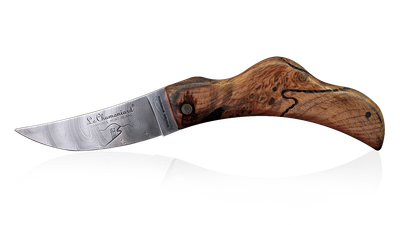 Couteau Le Chamoniard en loupe d'Arolle bois fossile (Modèle Caïman)