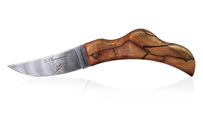 Couteau Le Chamoniard en loupe d'Arolle bois fossile (Modèle Crocodile)