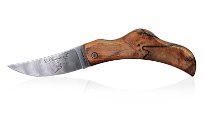 Couteau Le Chamoniard en loupe d'Arolle bois fossile (Modèle Blaitière)