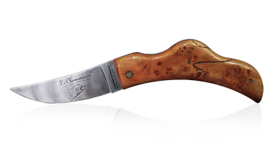 Couteau Le Chamoniard en loupe d'Arolle bois fossile (Modèle Requin)