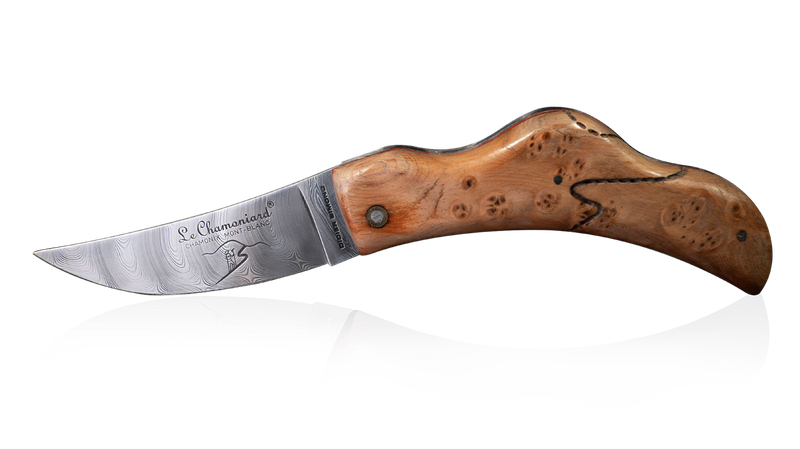 Couteau Le Chamoniard en loupe d'Arolle bois fossile (Modèle Pèlerins)