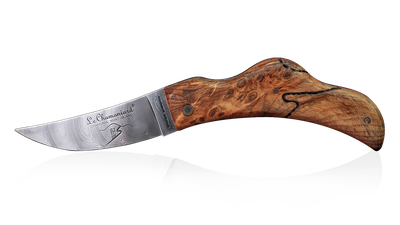 Couteau Le Chamoniard en loupe d'Arolle bois fossile (Modèle Roc)