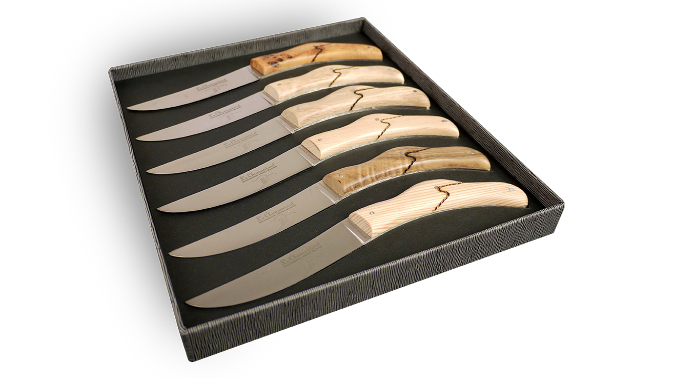 Coffret de 6 couteaux de table Le Chamoniard 6 essences différentes