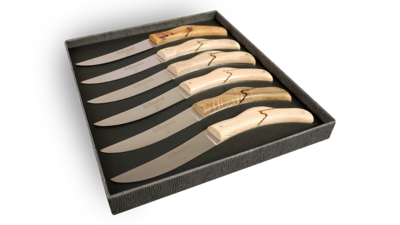 Coffret de 6 couteaux de table Le Chamoniard 6 essences différentes