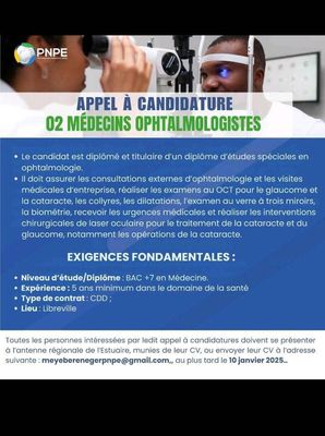 OFFRE  PNPE, 02 Médecins OPHAMOLOGISTES