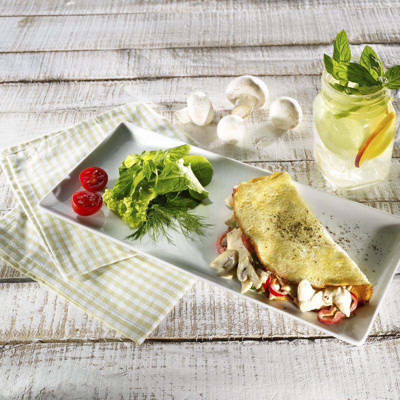 Crêpes aux champignons, au curry et aux crevettes