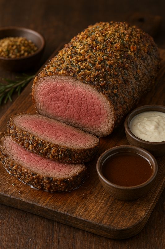 Garlic Peppercorn Crusted Beef Tenderloin