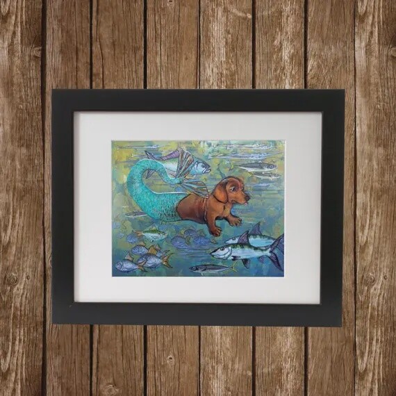Mermaid Dachshund 8X10 Art Print