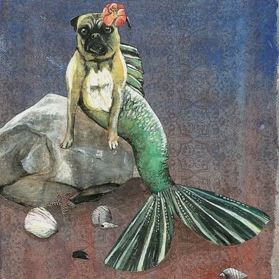 Mermaid Pug 8x10 Art Print