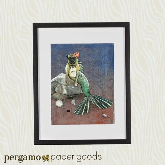 Mermaid Pug 8x10 Art Print