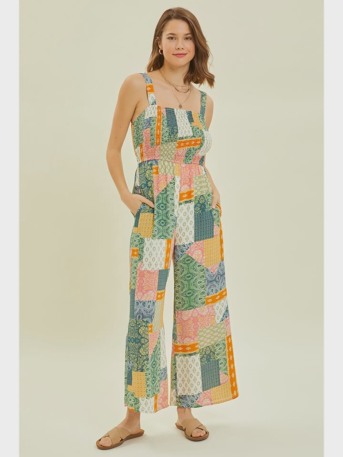 Smocked-Bust Wide Leg Jumpsuit