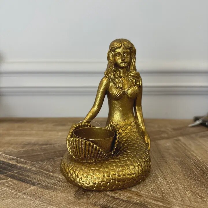 Gold Mermaid Resin Candle Holder