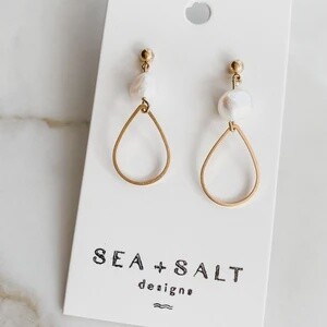 Teardrop &amp; Pearl Gold Plated Dangle Earrings
