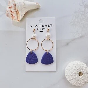 Navy Blue &amp; Pearl Dangle Earrings
