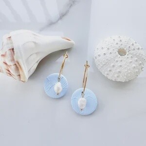 Light Blue Clay &amp; Pearl Circle Hoops