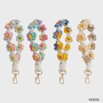 Macrame Multicolor Daisy Flower Wristlet Keychain