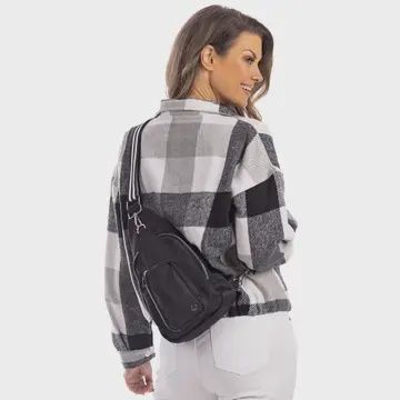 Solid Sling Bag with Striped Strap