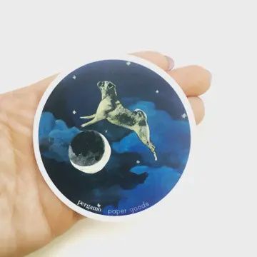 Pug Over the Moon Sticker