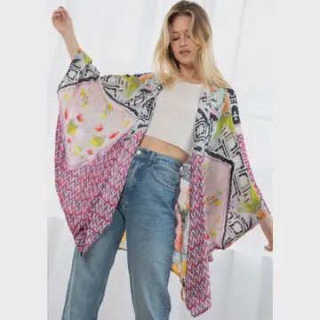 Bohemian Floral Abstract Print Cocoon Kimono