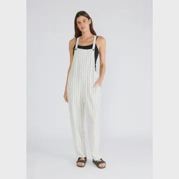 Yarn Dye Striped Button Strap Overall
