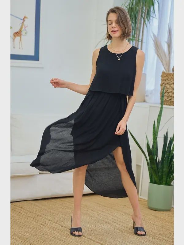 Linen Layered Bodies Tulip Hem Dress