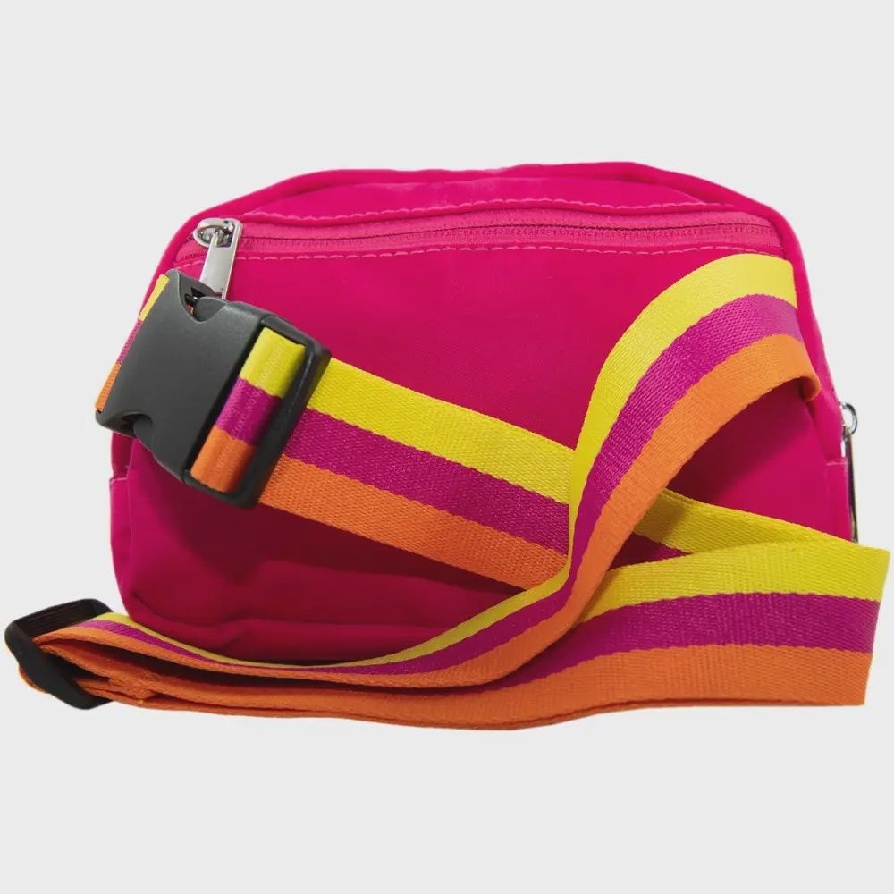 Solid Belt Bag with Striped Strap