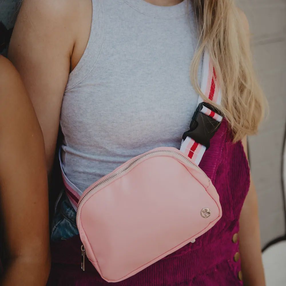 Solid Belt Bag with Striped Strap