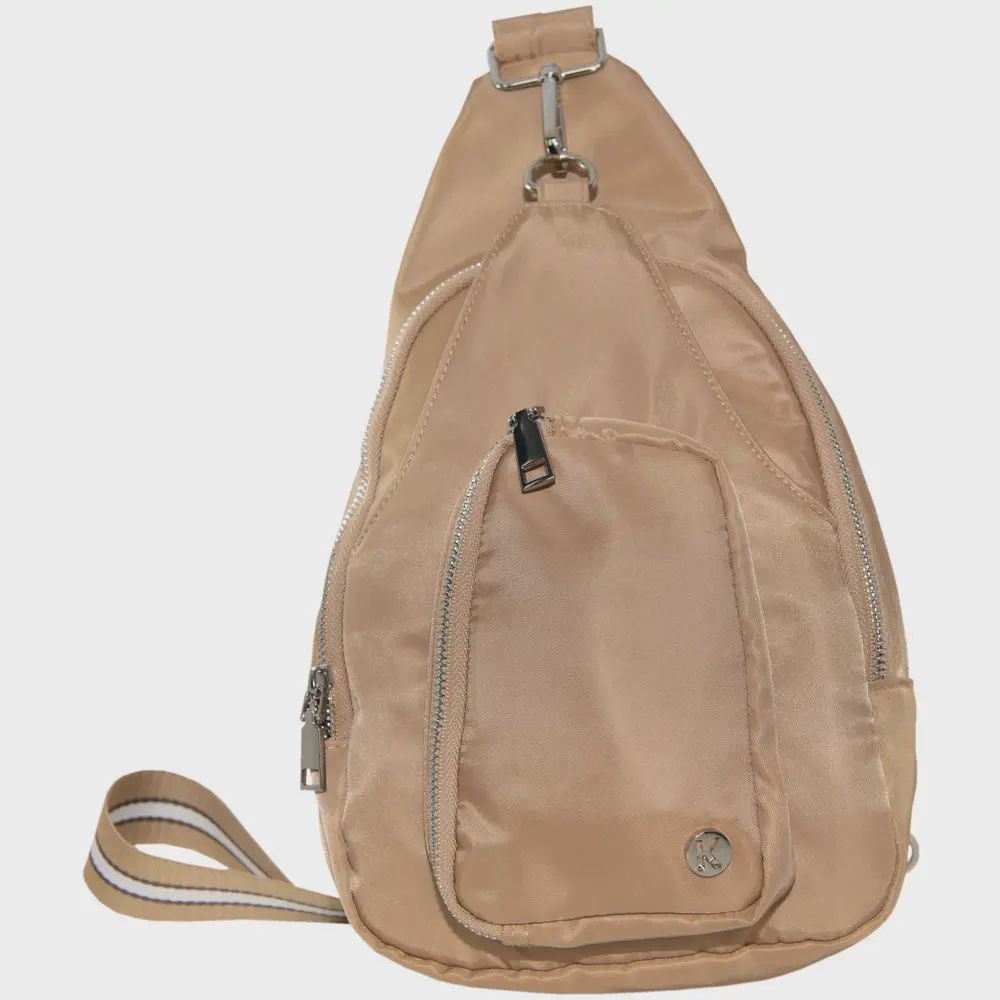 Solid Sling Bag with Striped Strap