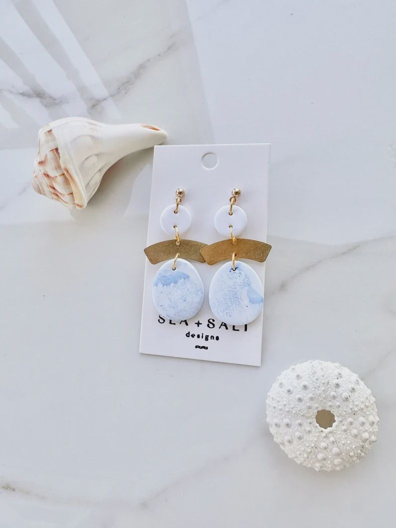 Blue &amp; White Clay Dangles