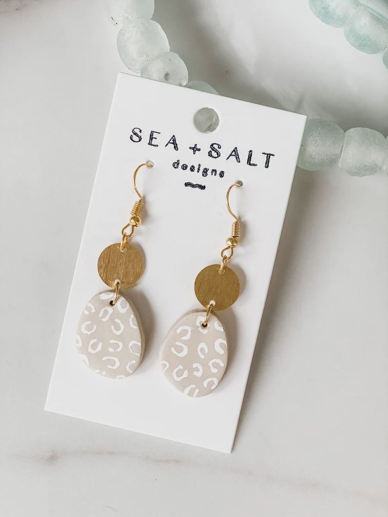 White &amp; Tan Leopard Oval Dangles