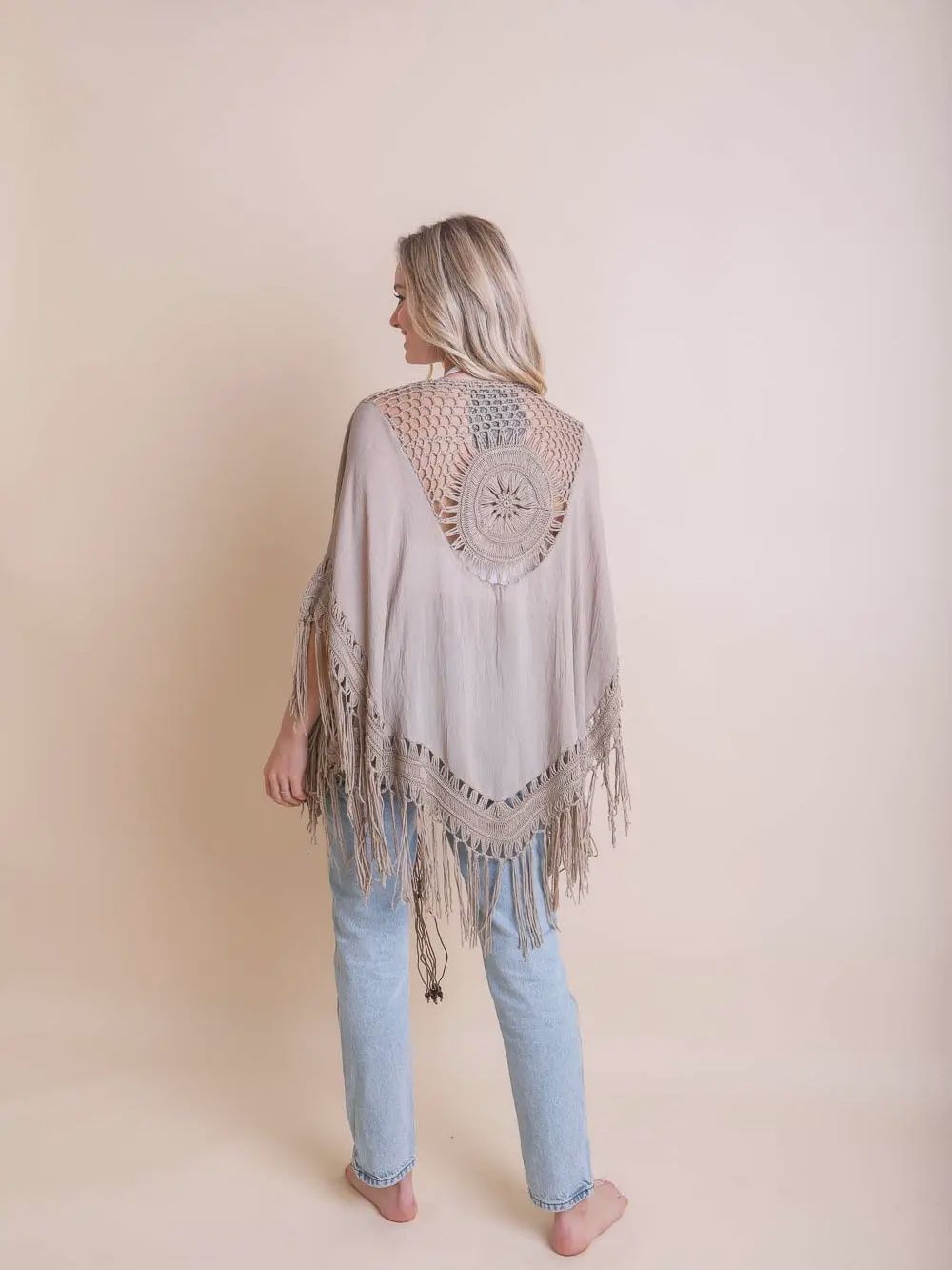 Trendy Boho Chic Kimono with Medallion Crochet Back