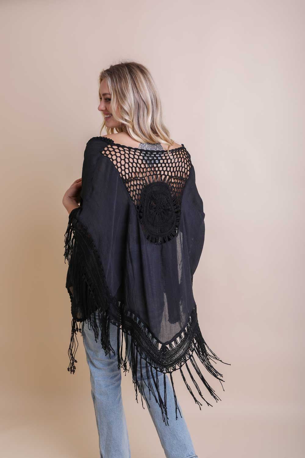 Trendy Boho Chic Kimono with Medallion Crochet Back