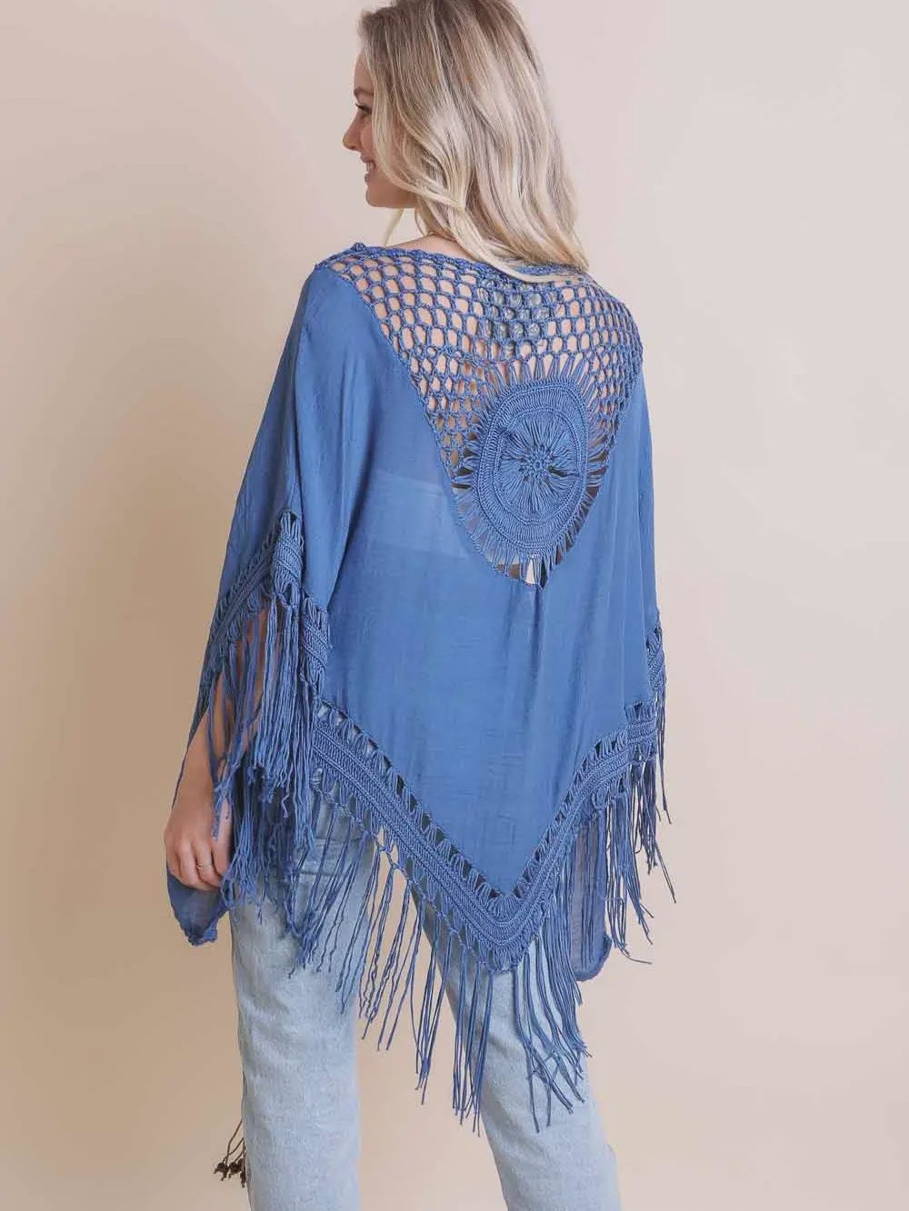 Trendy Boho Chic Kimono with Medallion Crochet Back