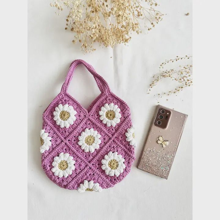 Hand-Crochet Daisy Mini Tote Bag