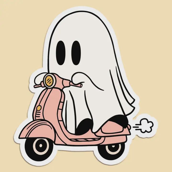 Ghost On Scooter Sticker