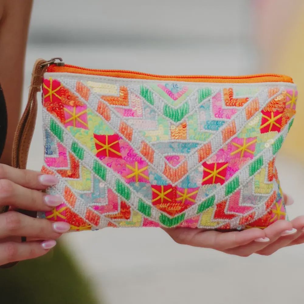 Multicolored Chevron Arrows Sequin Wristlet