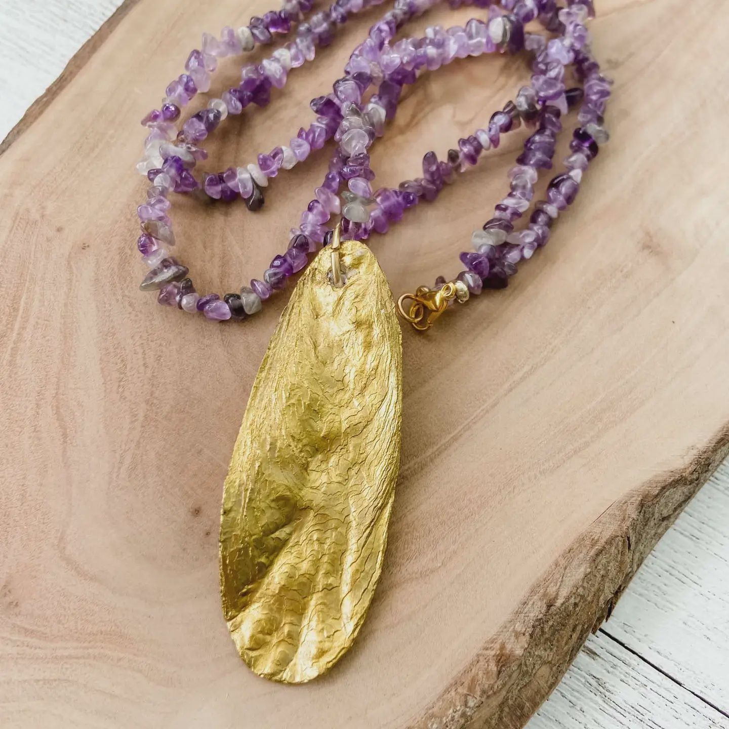 Beaded Necklace with Oyster Shell Pendant