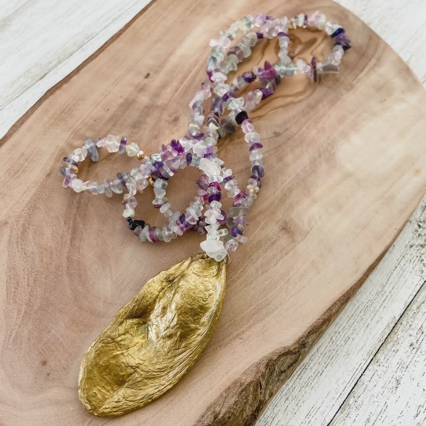Beaded Necklace with Oyster Shell Pendant