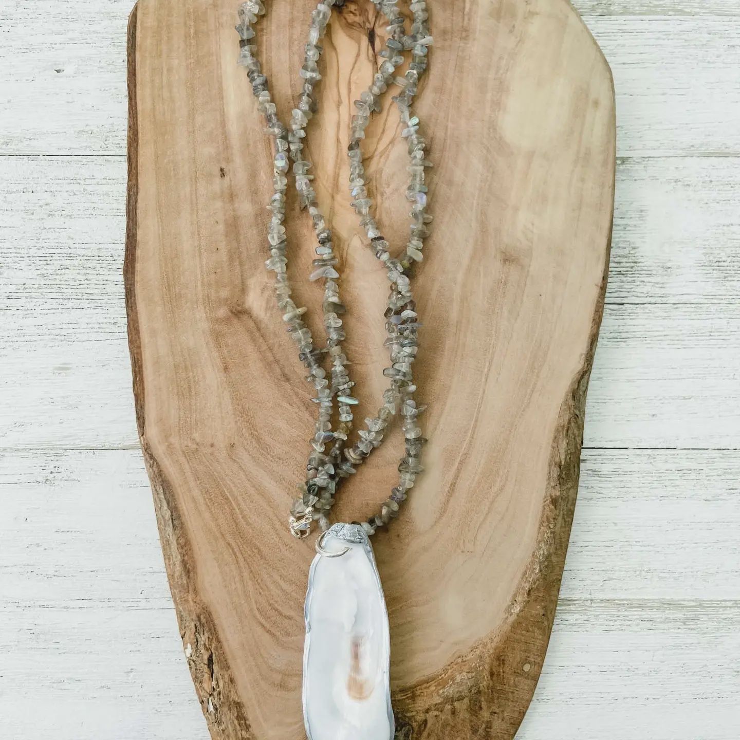 Beaded Necklace with Oyster Shell Pendant