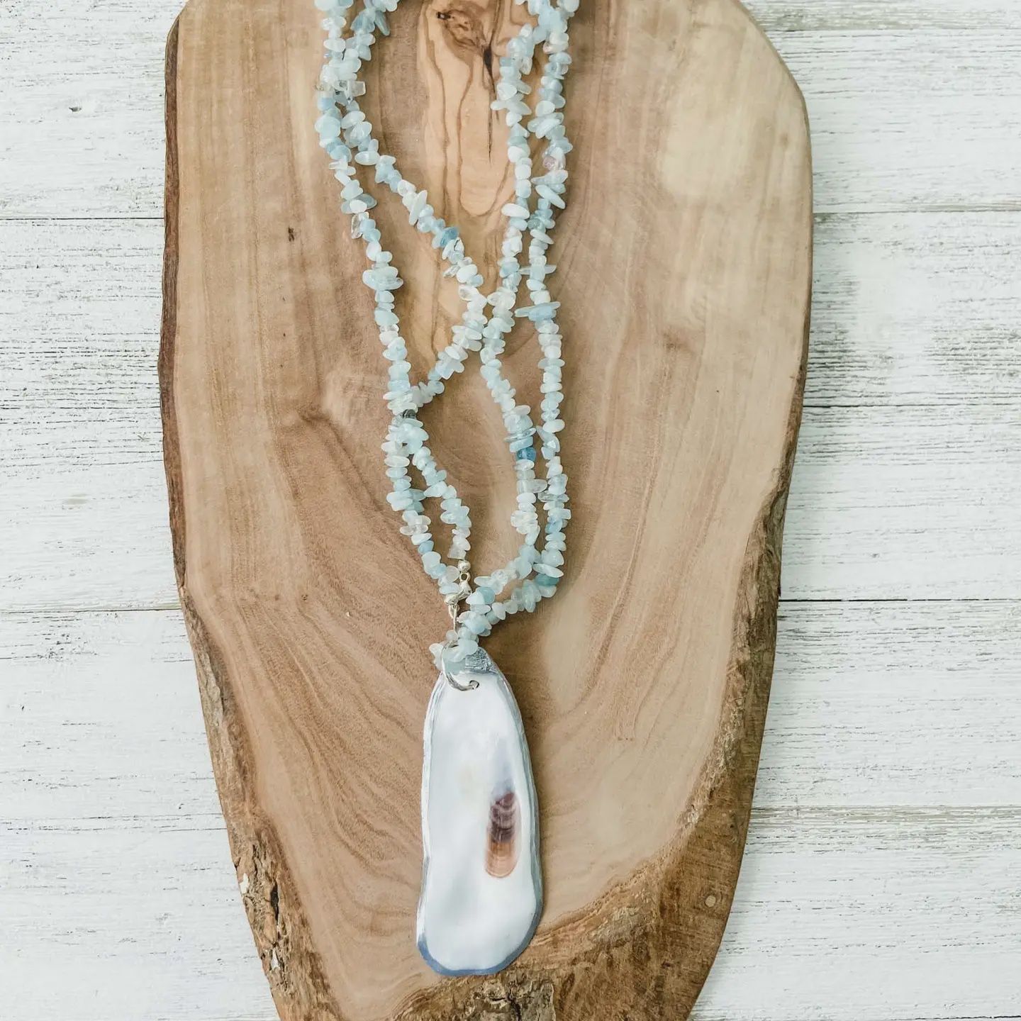 Beaded Necklace with Oyster Shell Pendant