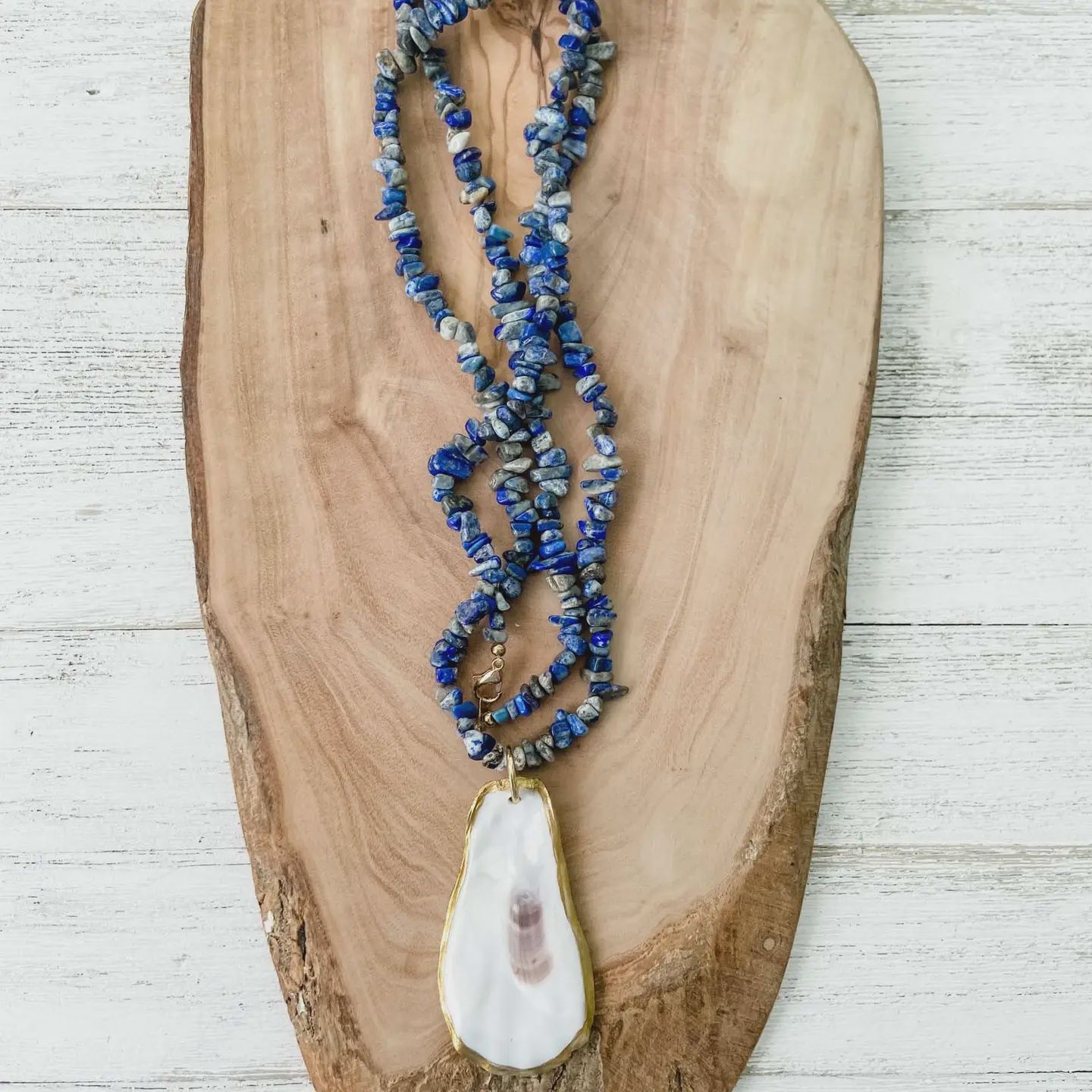 Beaded Necklace with Oyster Shell Pendant
