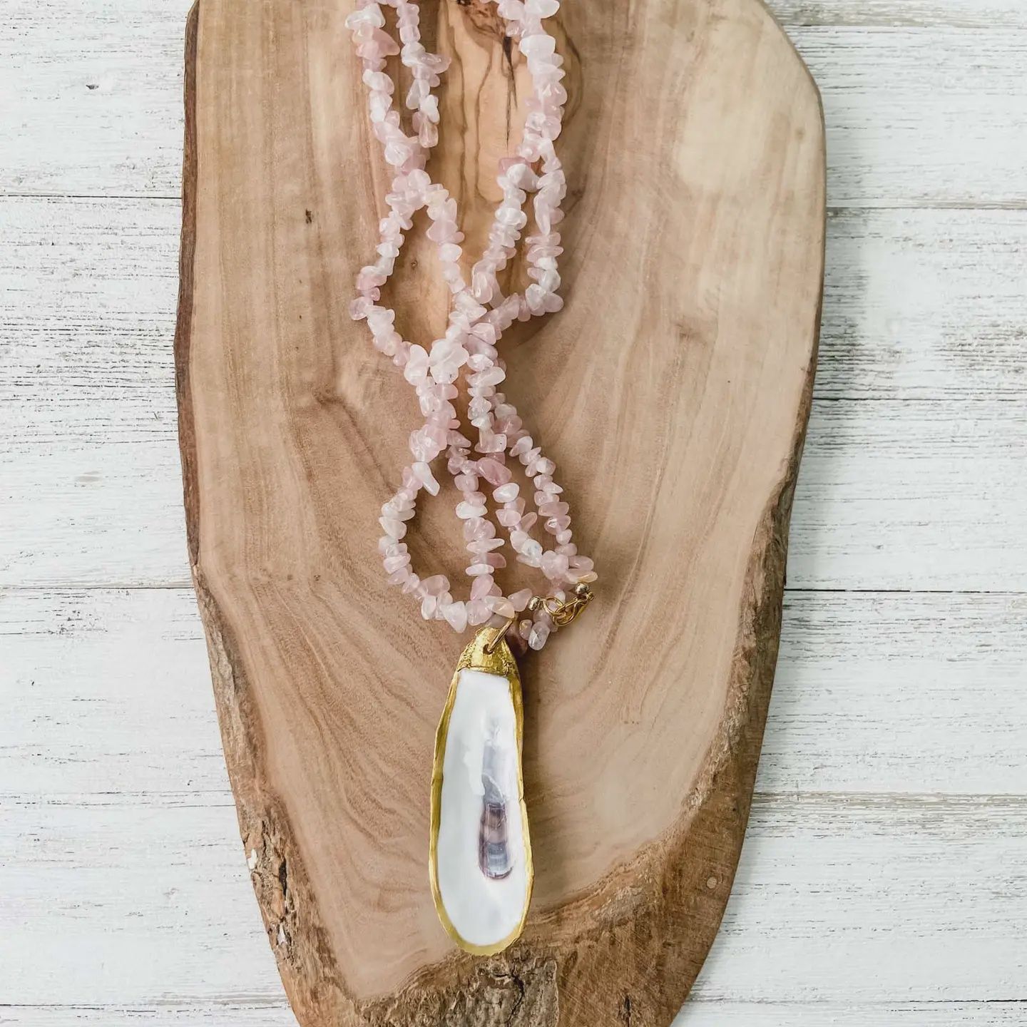 Beaded Necklace with Oyster Shell Pendant