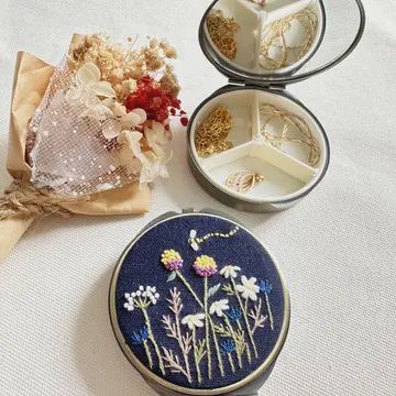 Floral Round Jewelry Box with Mirror