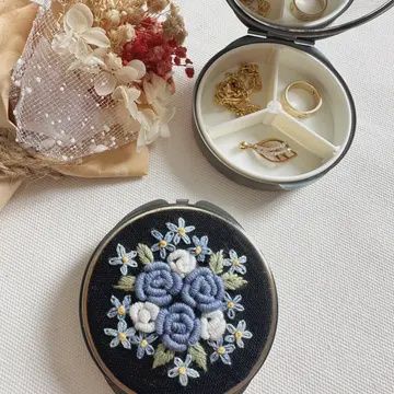Floral Round Jewelry Box with Mirror