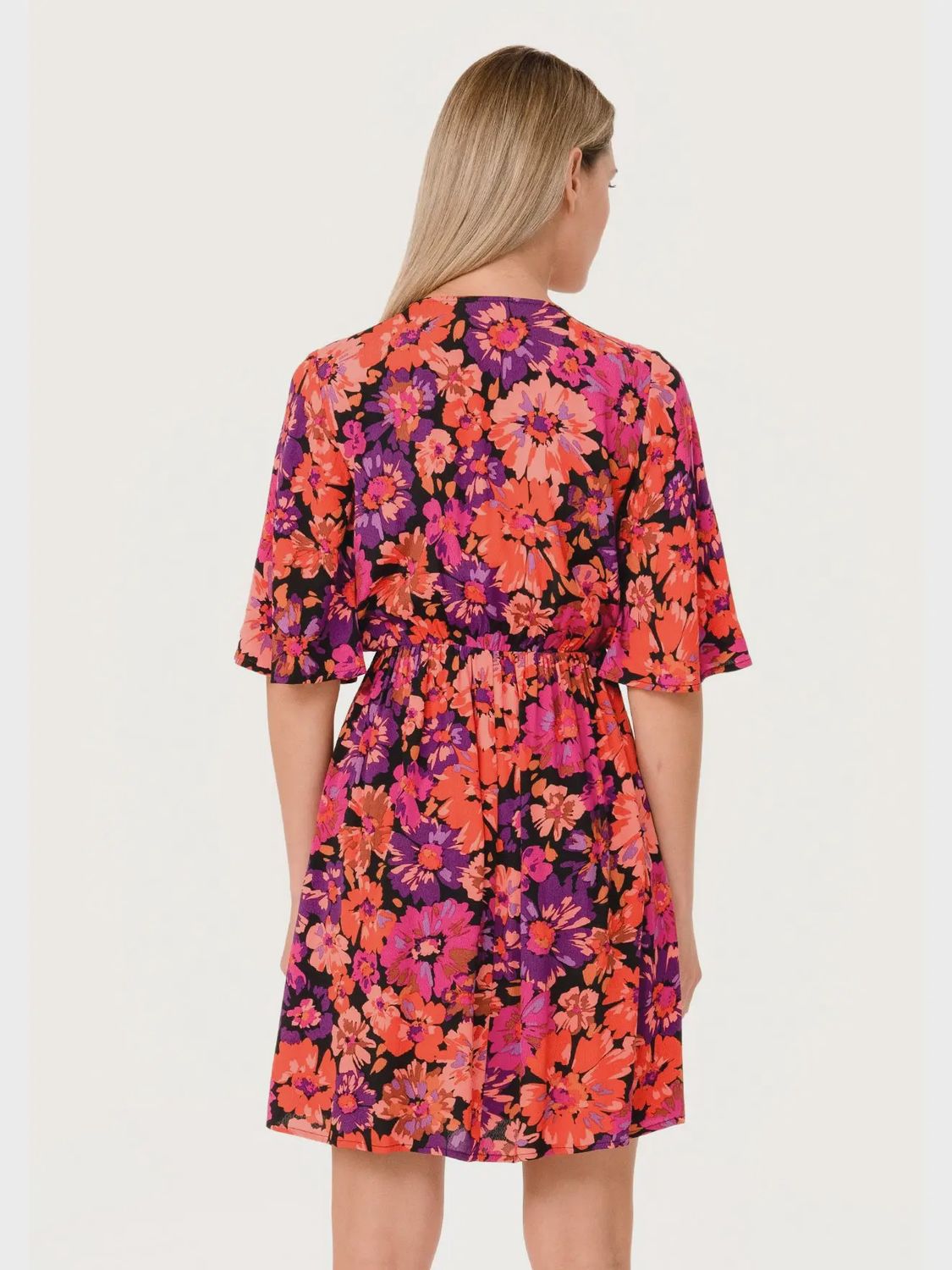 Floral Short Sleeve V Neck Mini Dress