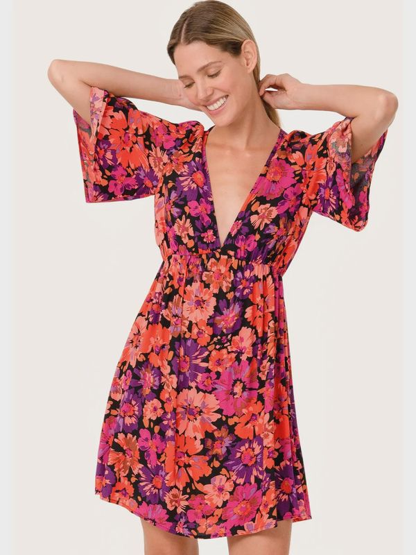 Floral Short Sleeve V Neck Mini Dress