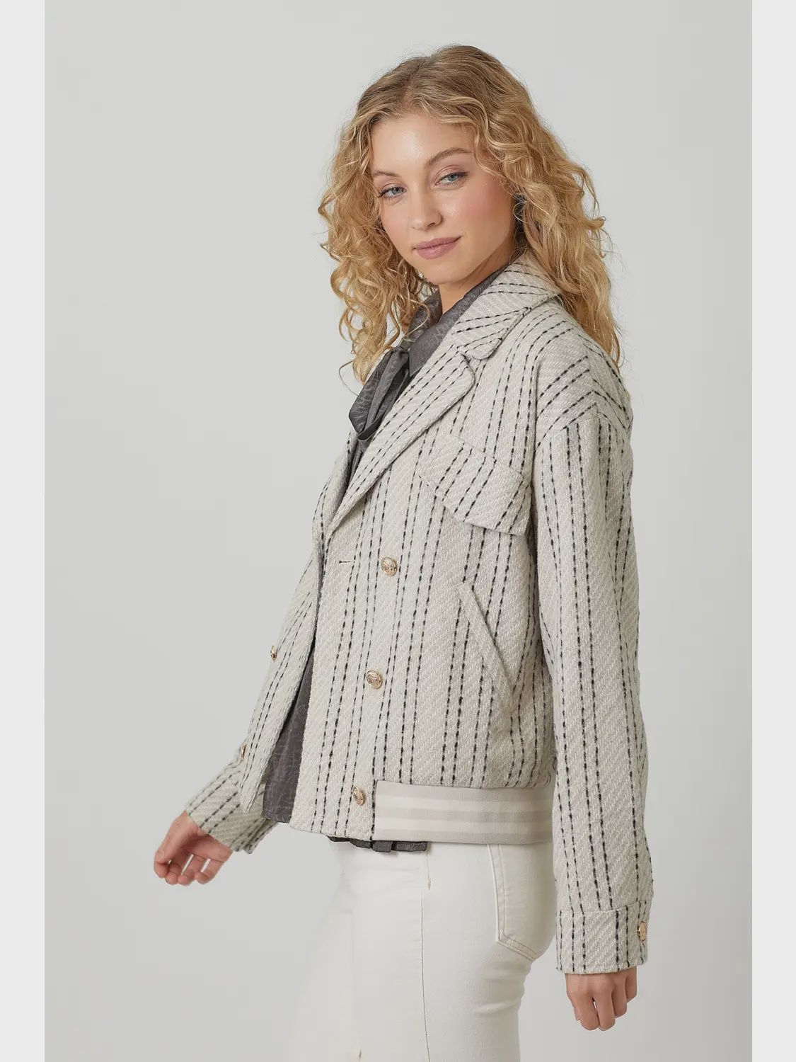 Oatmeal Stripe Bomber Jacket
