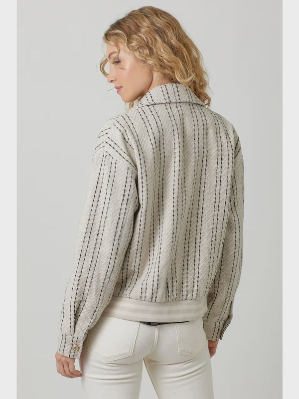 Oatmeal Stripe Bomber Jacket